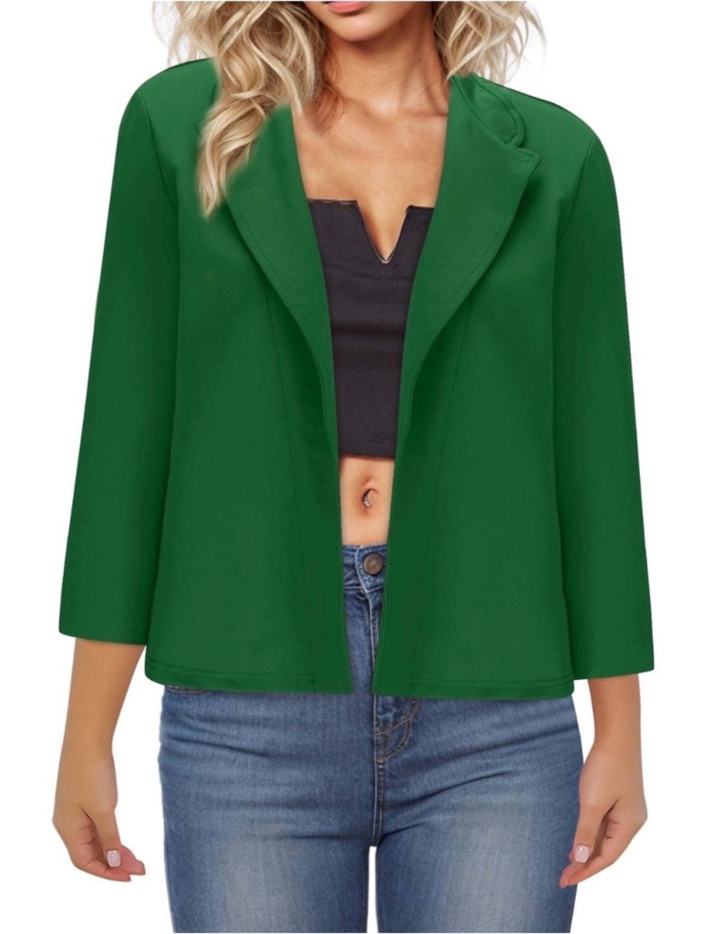 Source Unknown Emerald Green Open-Front Blazer Jacket